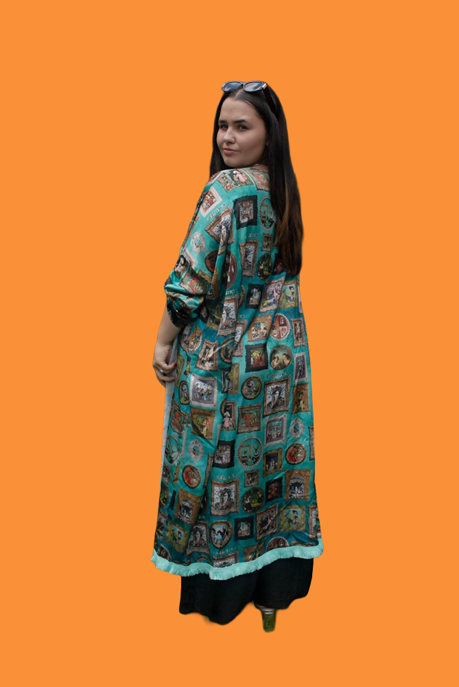 Turquoise 'I Love Frida' Vintage Frames Kimono