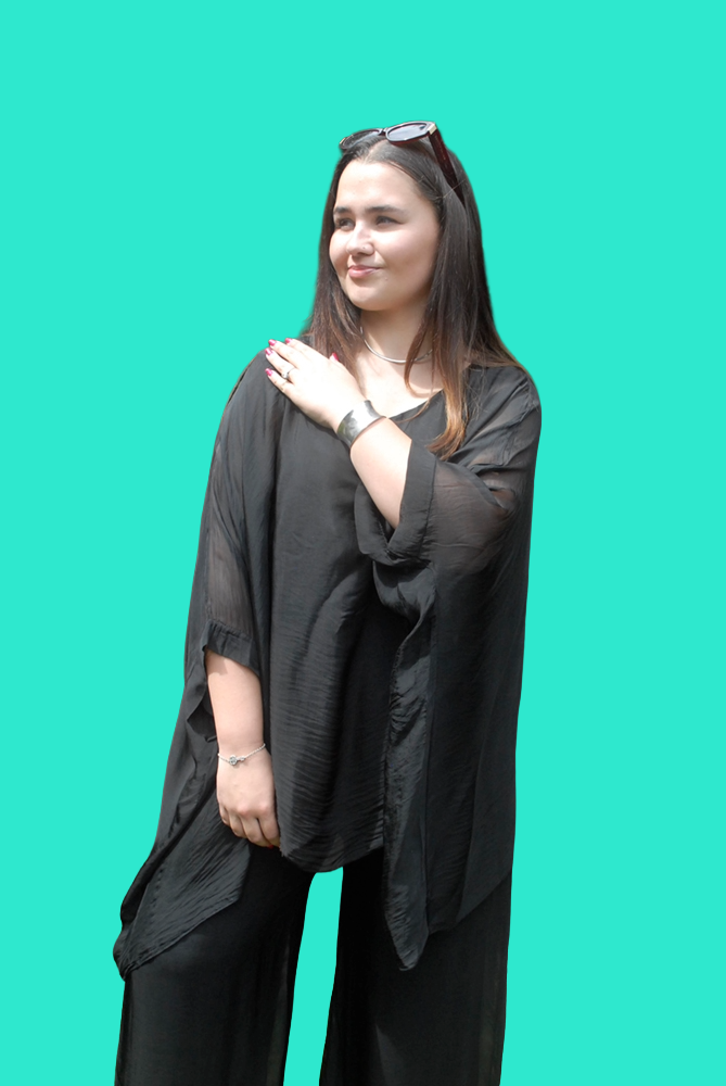 Black Silk Batwing Top