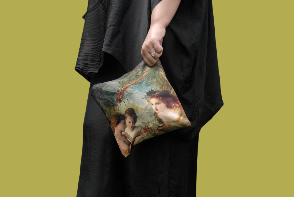 'Angels Whispering' Velvet Clutch Bag with Gold Satin Tassel