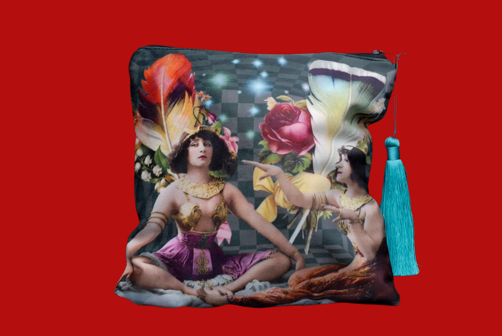 'The Yoga Girls' Velvet Clutch Bag with Turquoise Satin Tassel