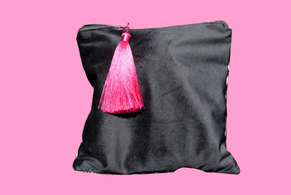 'The Vintage Zoo' Velvet Clutch Bag with Pink Satin Tassel