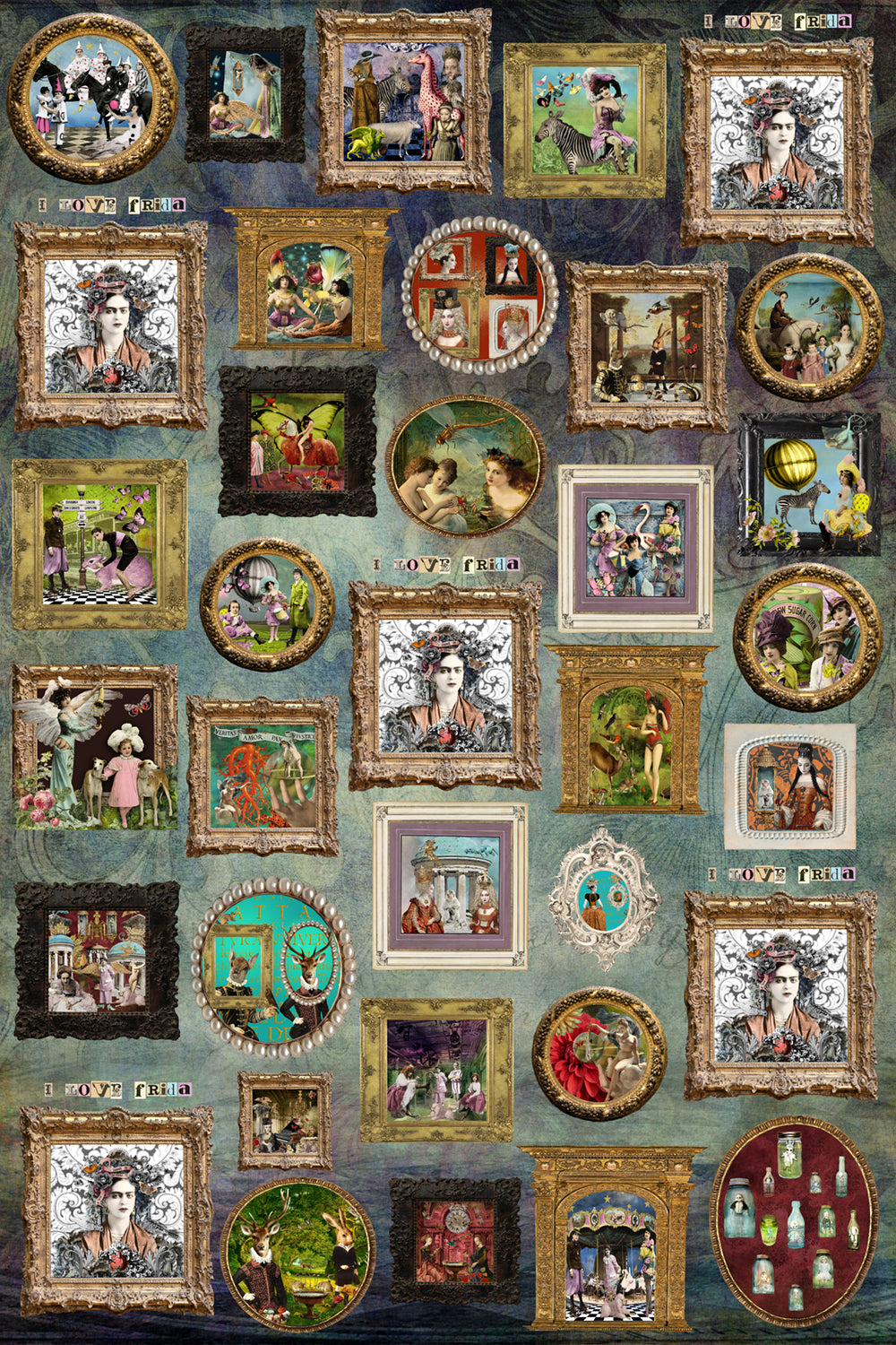 Blue-Green 'I Love Frida' Vintage Frames Kimono