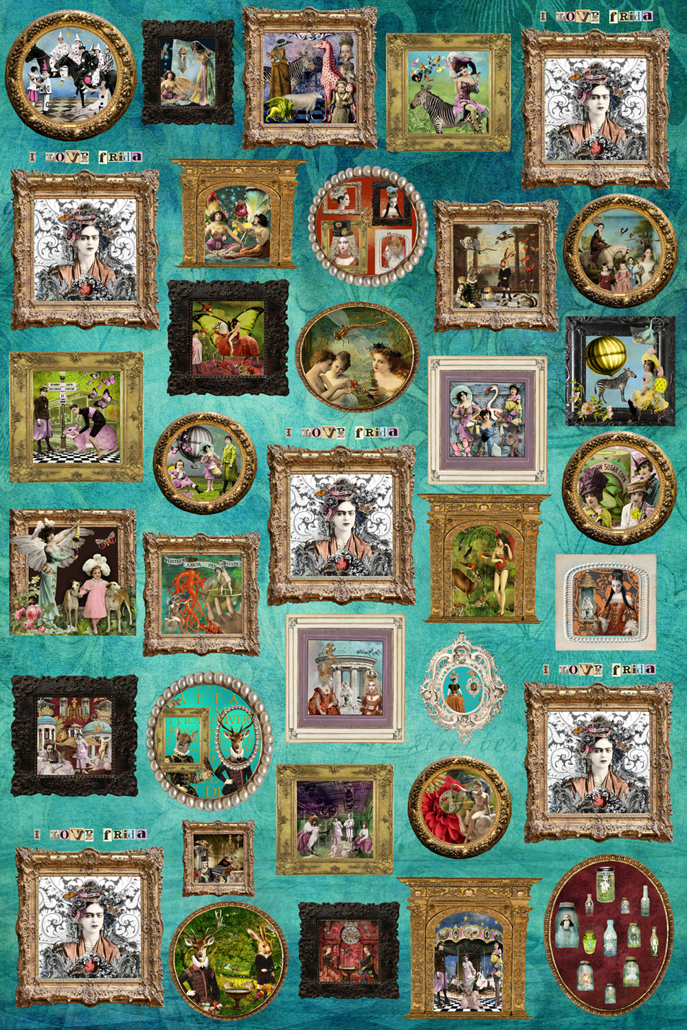 Turquoise 'I Love Frida' Vintage Frames Kimono