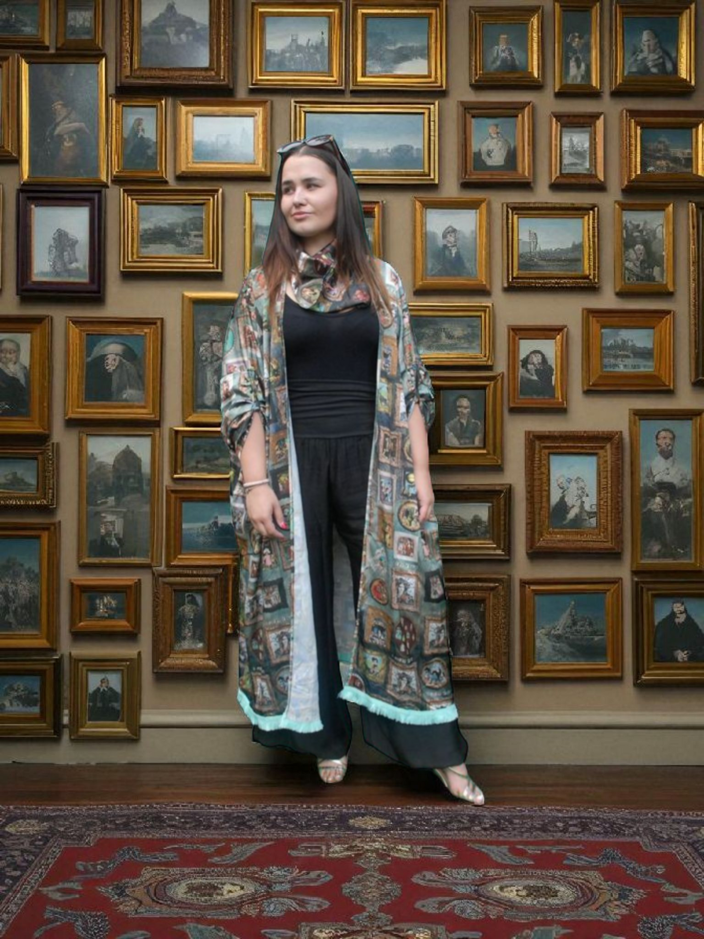Blue-Green 'I Love Frida' Vintage Frames Kimono