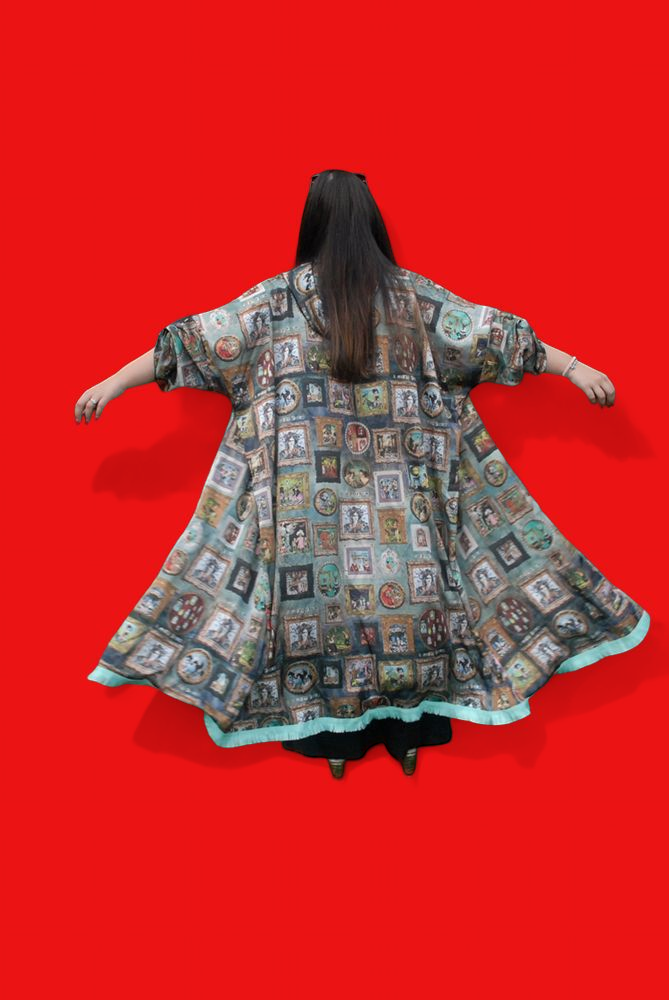 Blue-Green 'I Love Frida' Vintage Frames Kimono