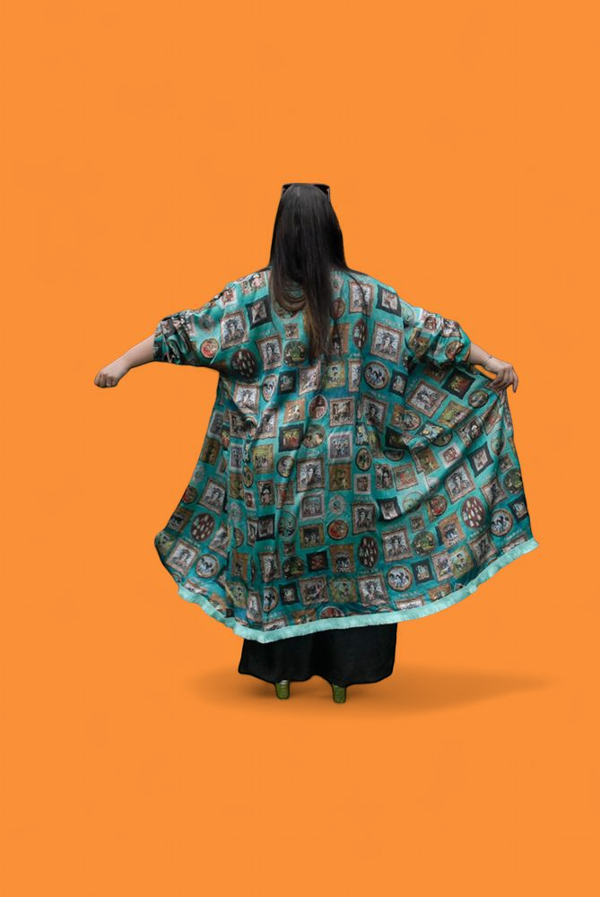 Turquoise 'I Love Frida' Vintage Frames Kimono
