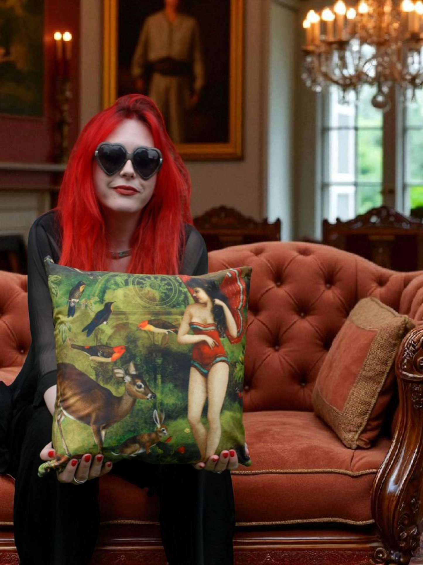 'Vintage Butterfly Girl' Velvet Cushion