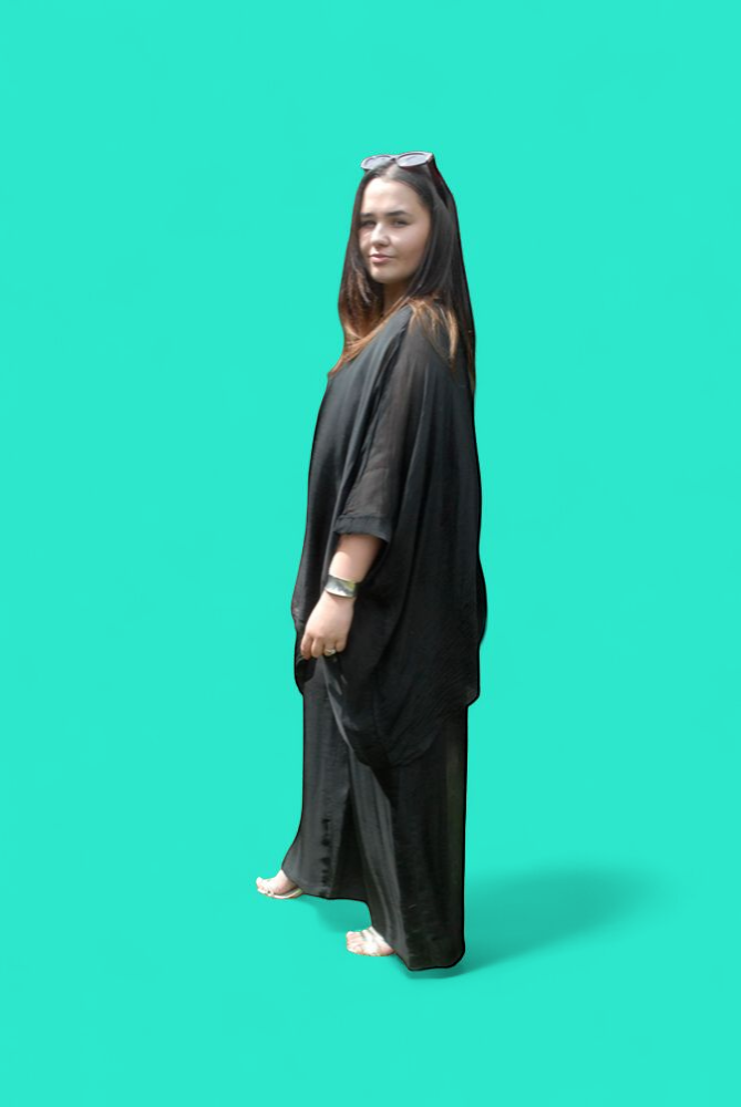 Black Silk Batwing Top