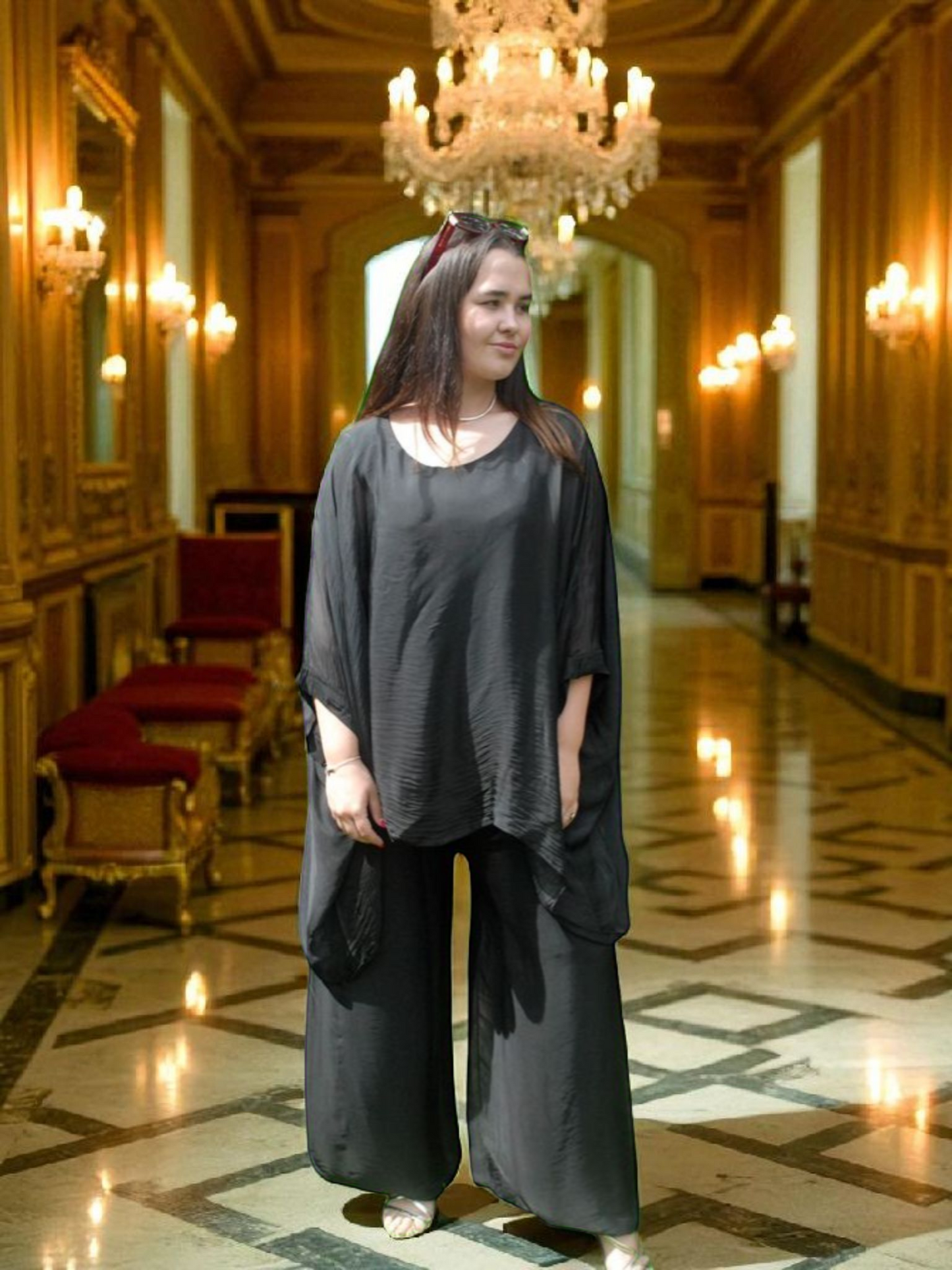 Black Silk Batwing Top