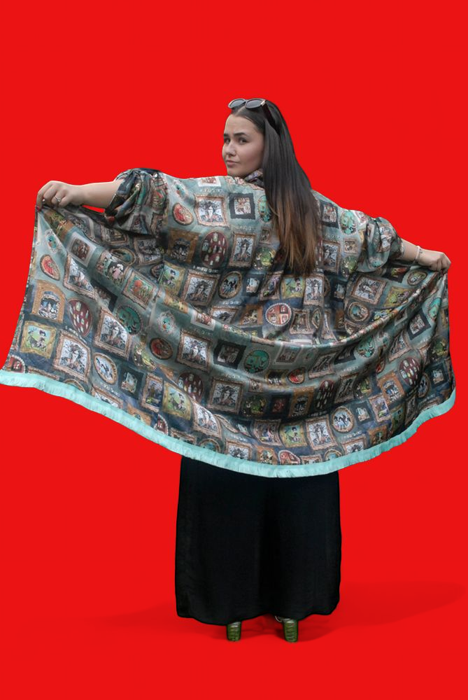 Blue-Green 'I Love Frida' Vintage Frames Kimono