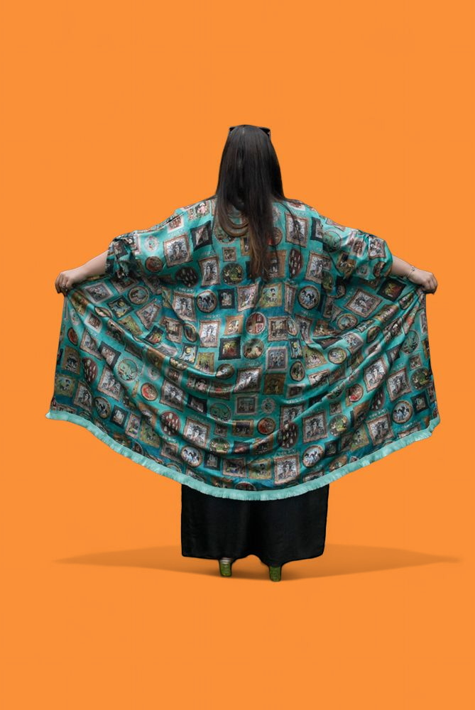 Turquoise 'I Love Frida' Vintage Frames Kimono