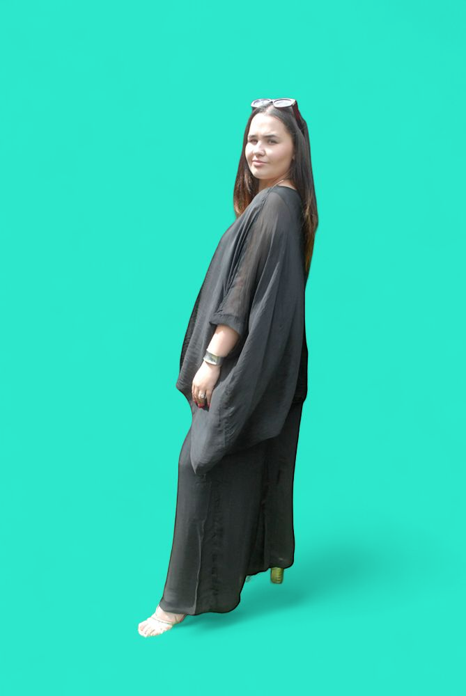 Black Silk Batwing Top