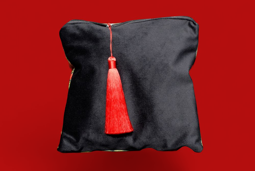 'Vintage Buttefly Girl' Velvet Clutch Bag with Red Satin Tassel