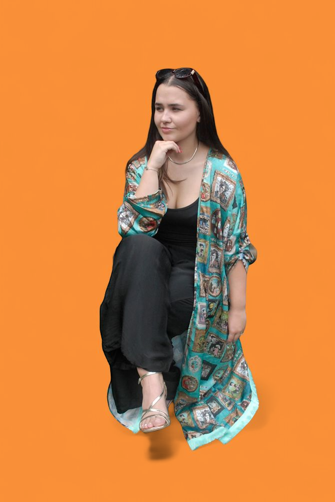 Turquoise 'I Love Frida' Vintage Frames Kimono