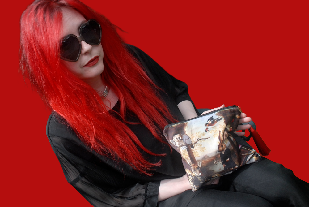 'A Day Out in the Woods' Velvet Clutch Bag with Red Satin Tassel