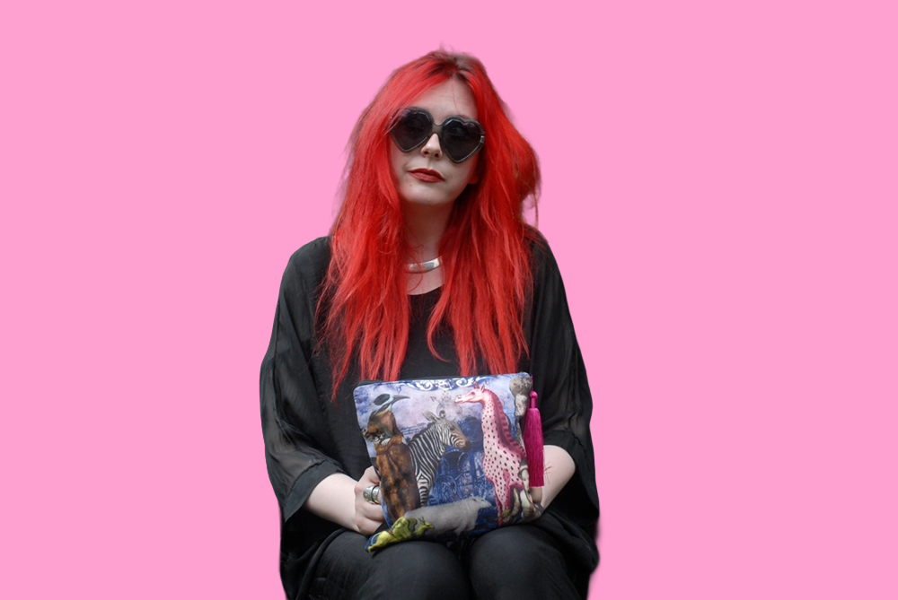 'The Vintage Zoo' Velvet Clutch Bag with Pink Satin Tassel