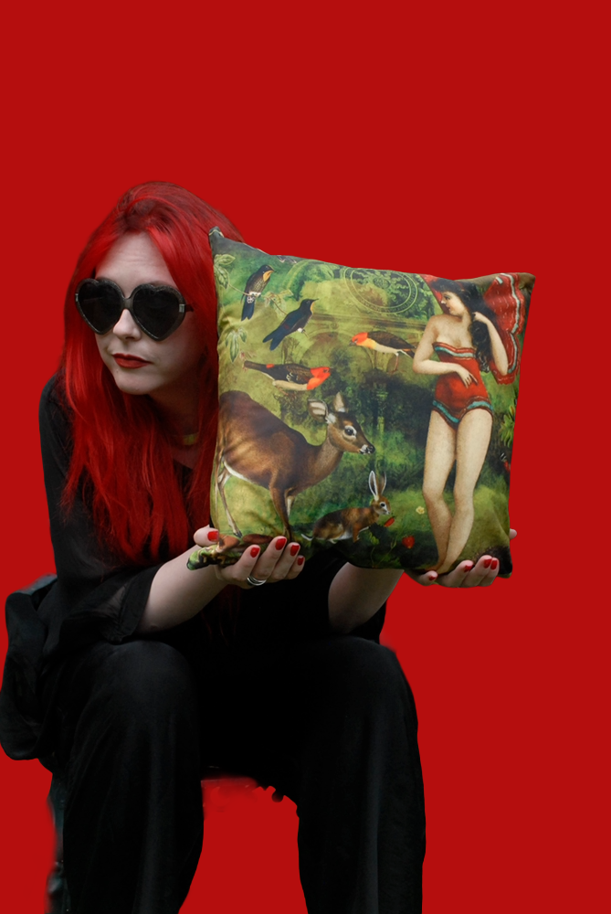 'Vintage Butterfly Girl' Velvet Cushion
