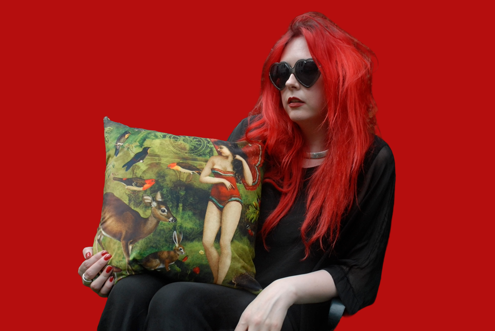 'Vintage Butterfly Girl' Velvet Cushion