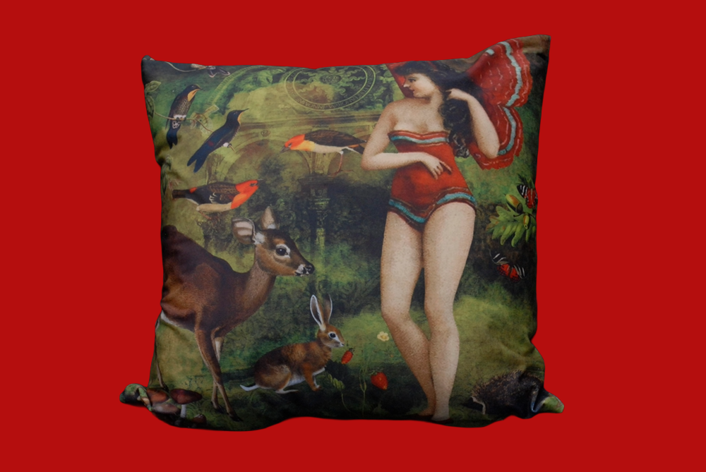 'Vintage Butterfly Girl' Velvet Cushion