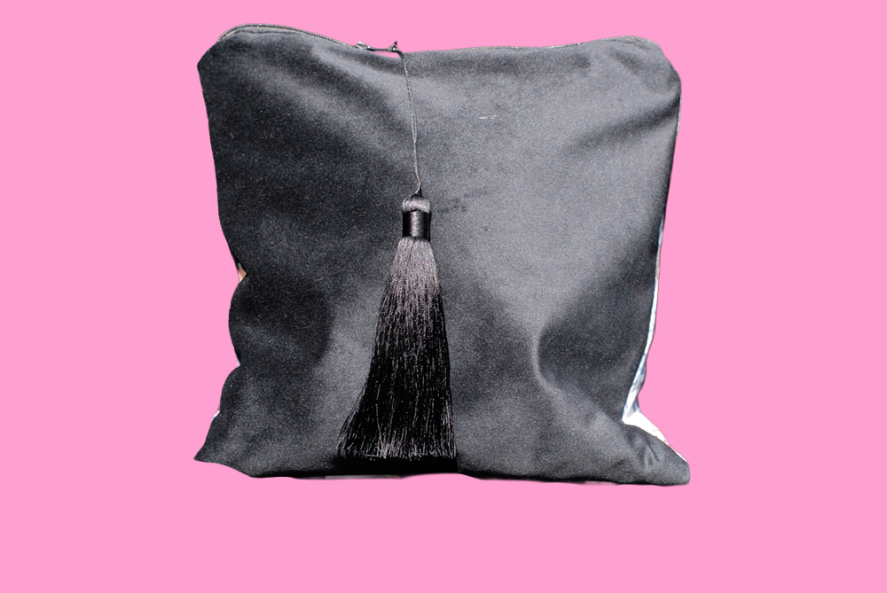 'The Circus is Coming' Velvet Clutch Bag with Black Satin Tassel