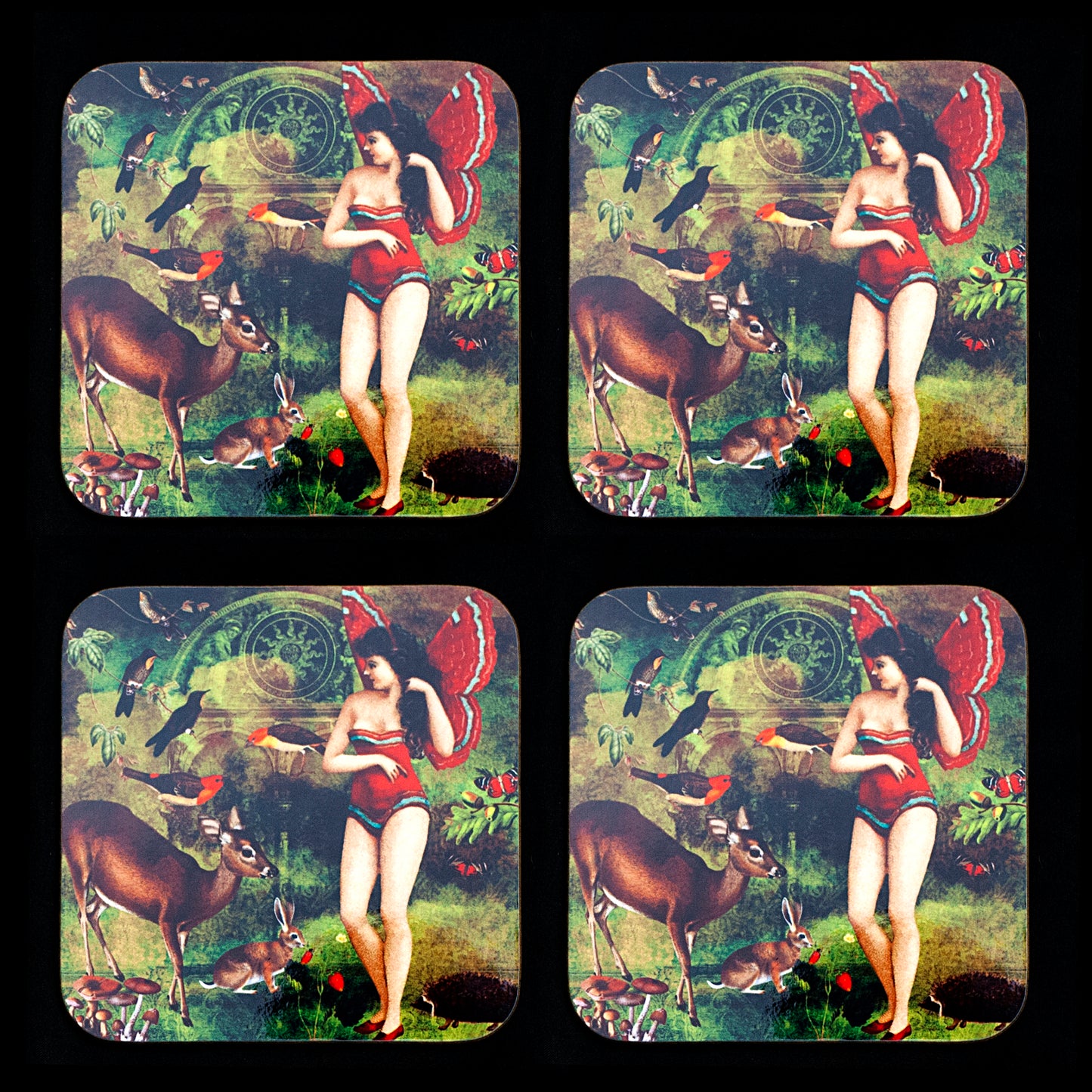 'Vintage Butterfly Girl' Set of 4 Coasters