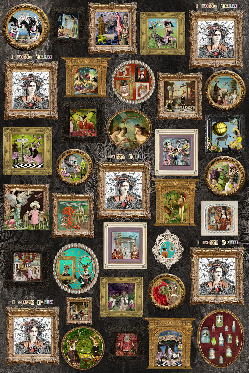 Charcoal 'I love Frida' Vintage Frames Scarf