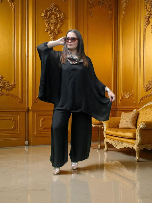 Black Silk Batwing Top