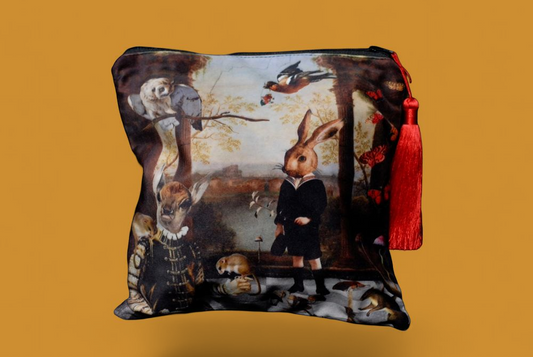 'A Day Out in the Woods' Velvet Clutch Bag with Red Satin Tassel