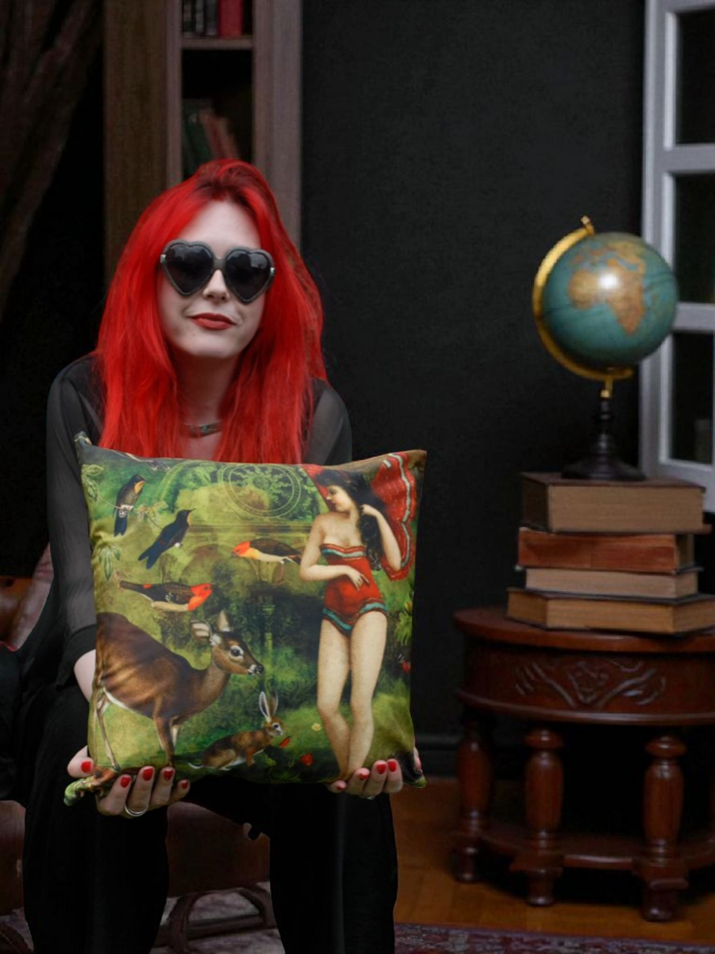 'Vintage Butterfly Girl' Velvet Cushion