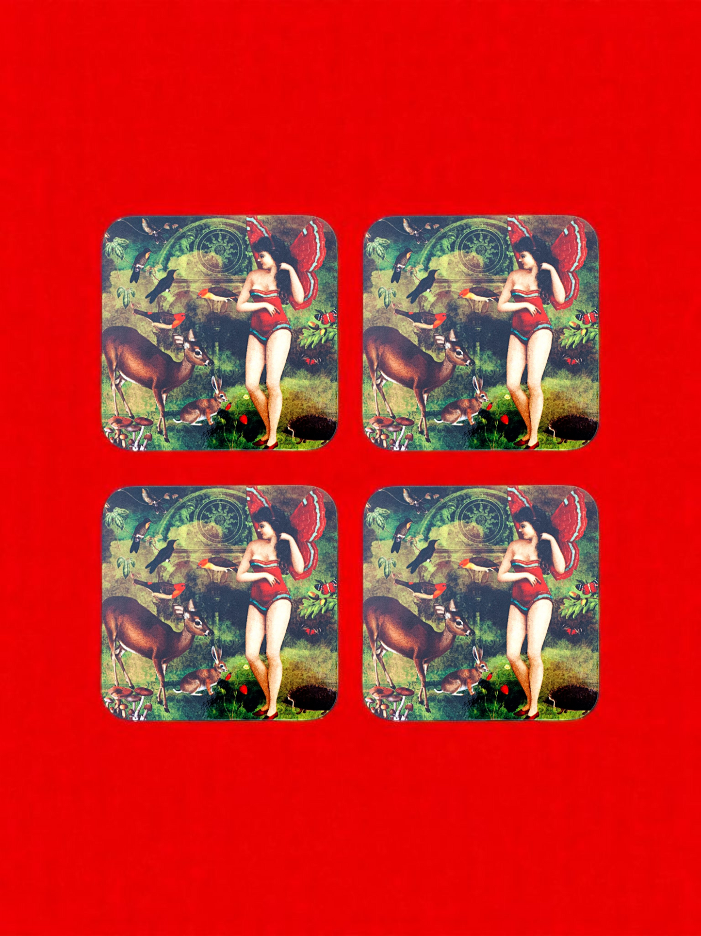 'Vintage Butterfly Girl' Set of 4 Coasters
