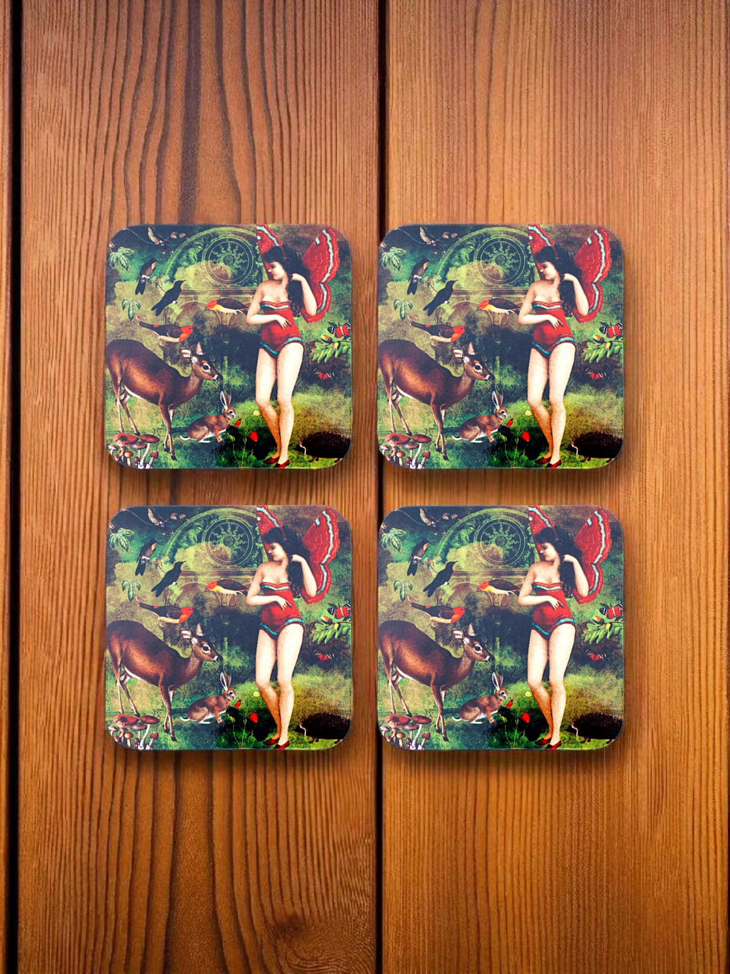 'Vintage Butterfly Girl' Set of 4 Coasters