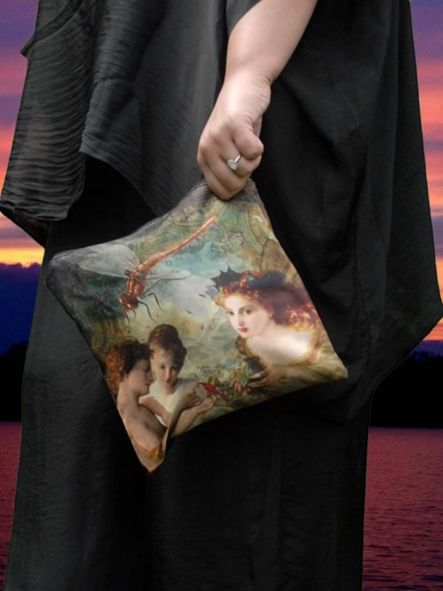 'Angels Whispering' Velvet Clutch Bag with Gold Satin Tassel