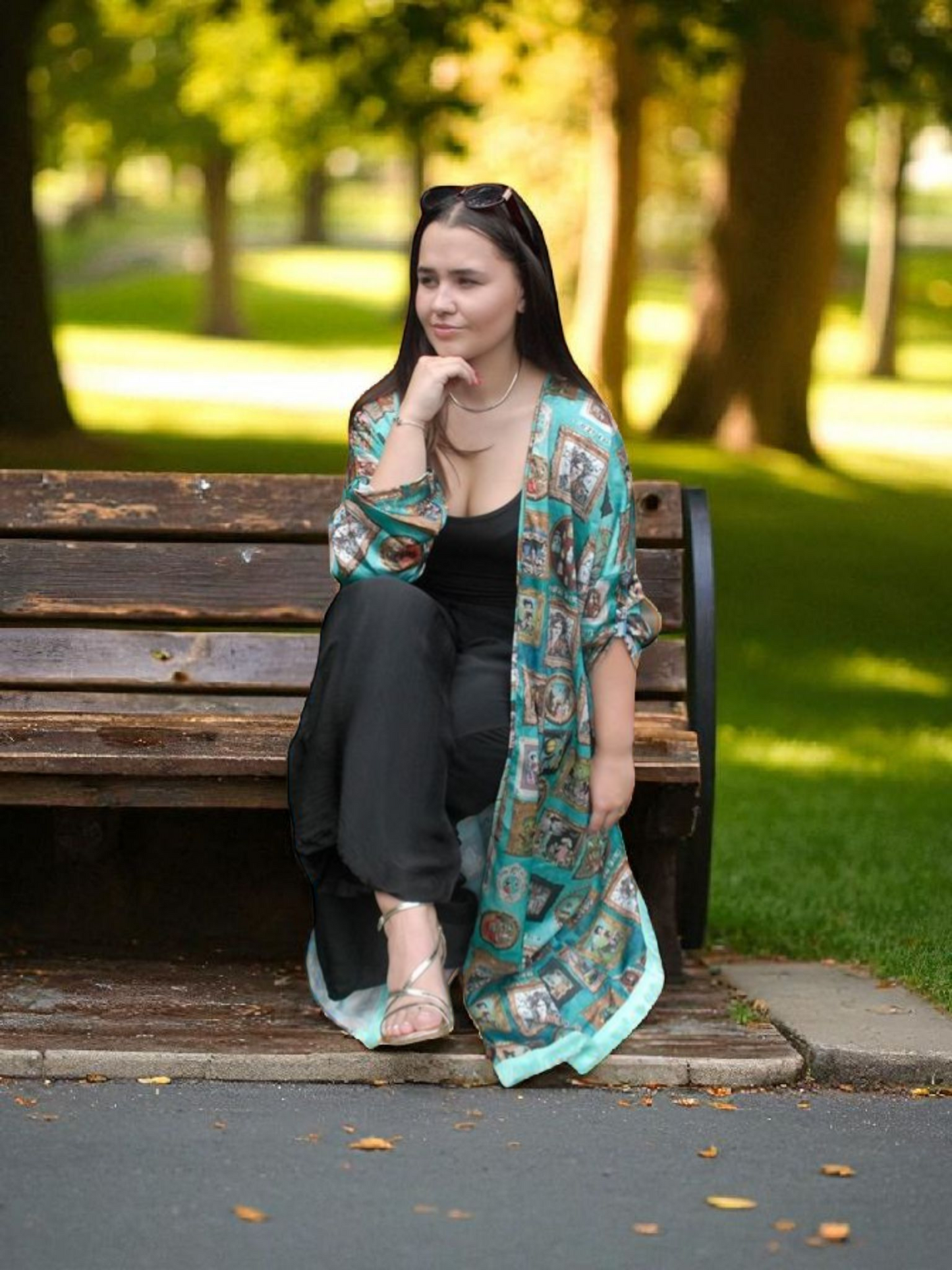 Turquoise 'I Love Frida' Vintage Frames Kimono