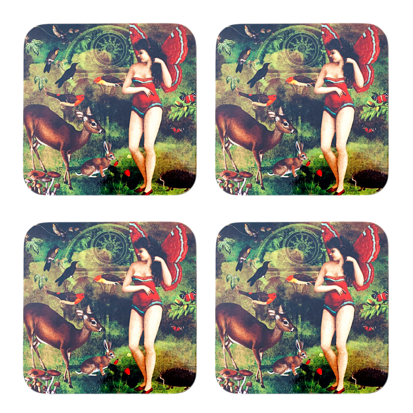'Vintage Butterfly Girl' Set of 4 Coasters