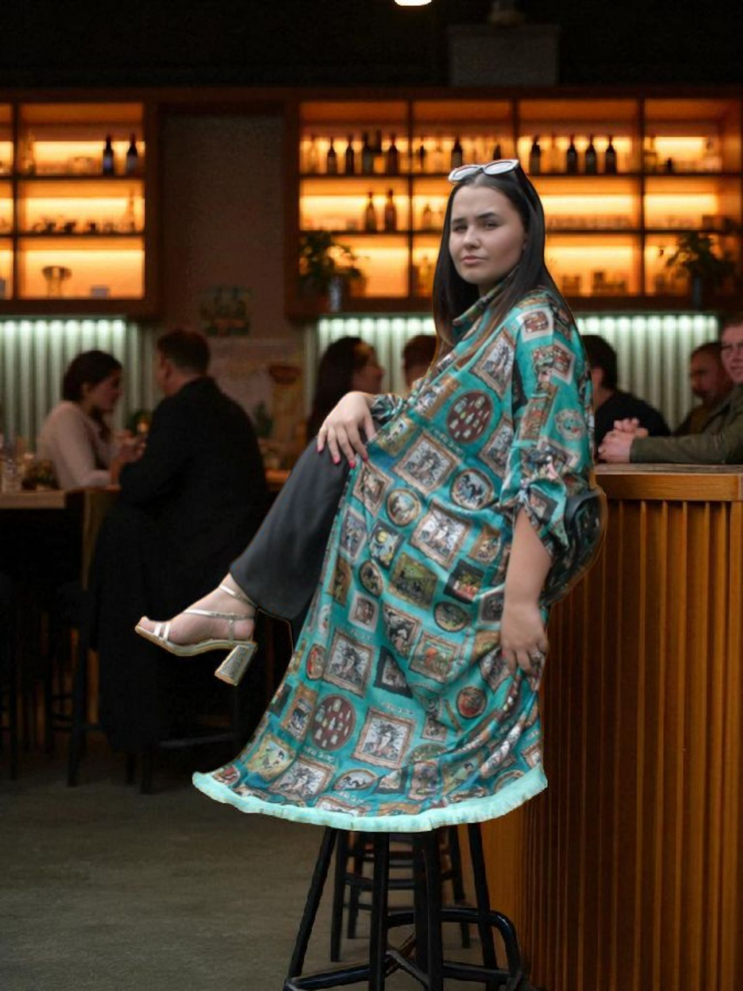 Turquoise 'I Love Frida' Vintage Frames Kimono