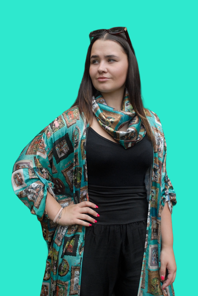 Turquoise 'I love Frida' Vintage Frames Scarf