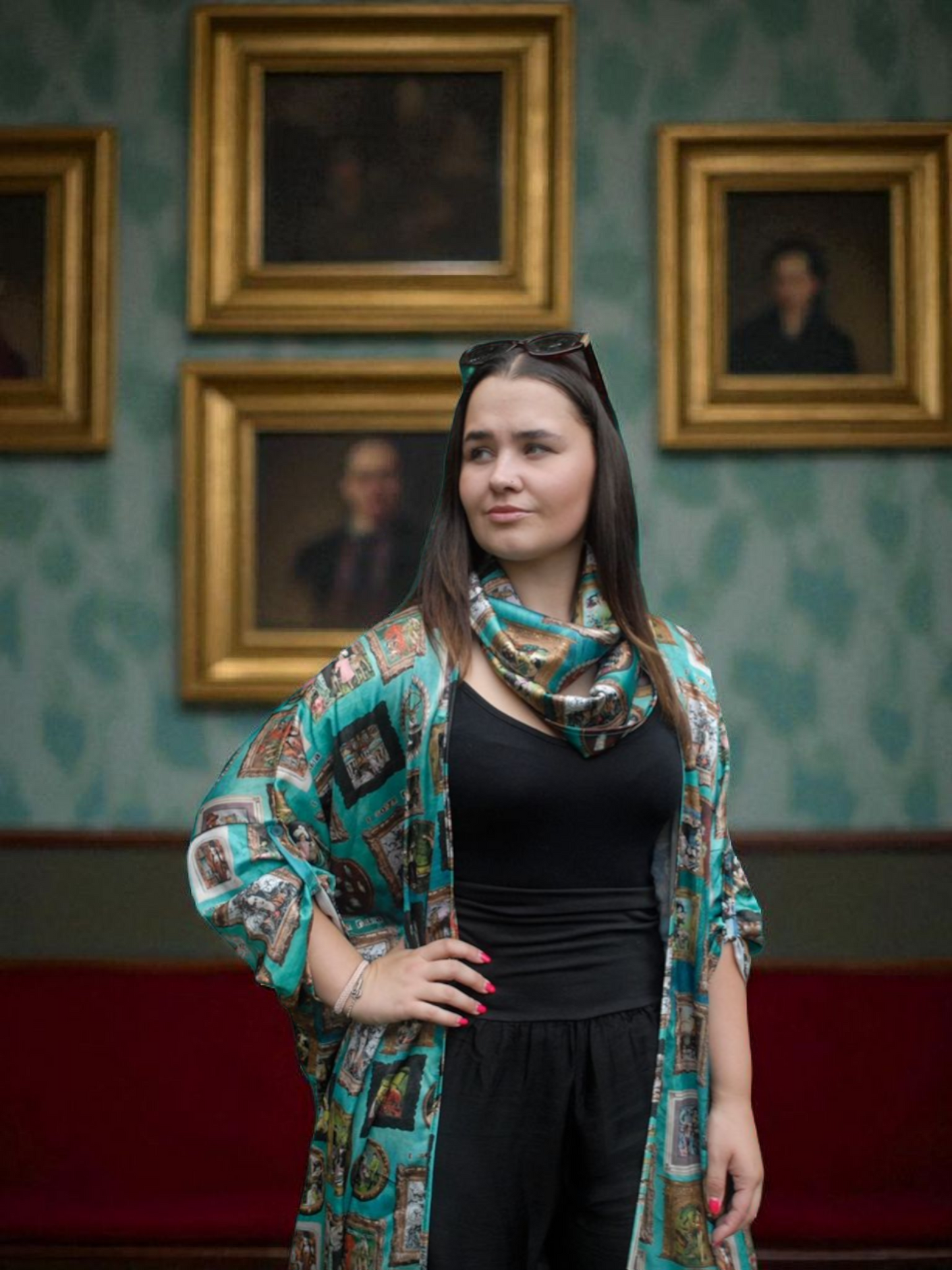 Turquoise 'I Love Frida' Vintage Frames Kimono