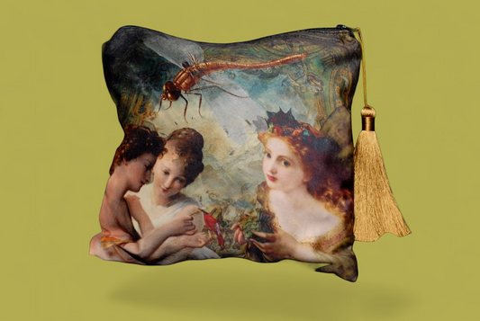 'Angels Whispering' Velvet Clutch Bag with Gold Satin Tassel
