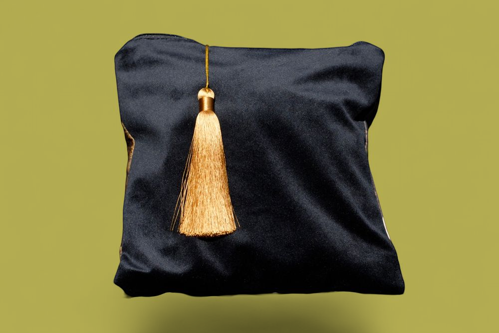 'Angels Whispering' Velvet Clutch Bag with Gold Satin Tassel